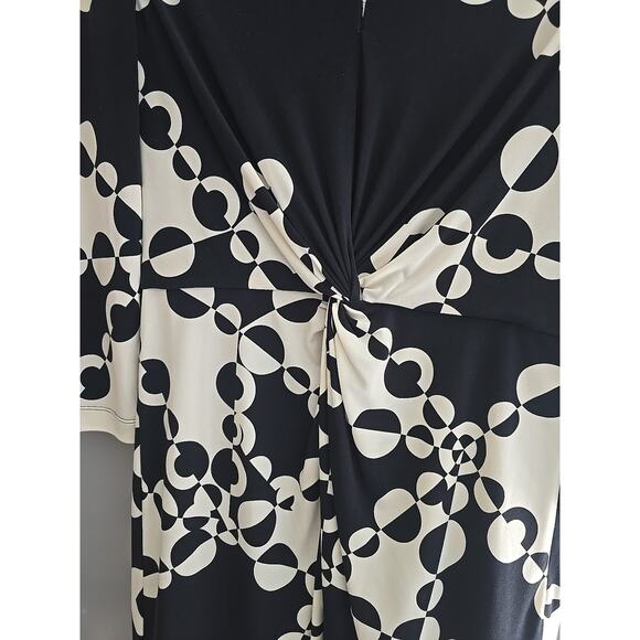 Muse Black White Geometric Twisted Front Long Sleeve Shirt Dress Womans Size 10 - Picture 3 of 6